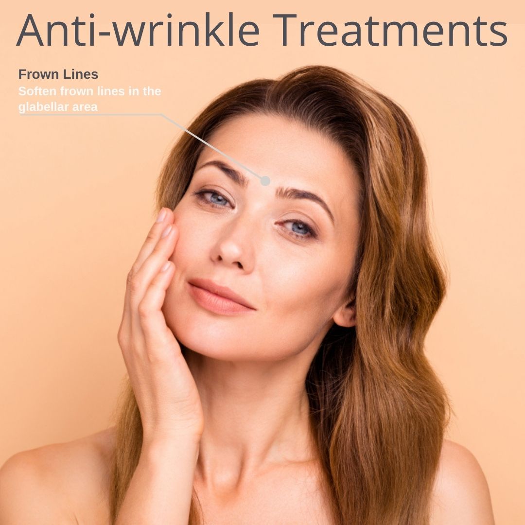 Frown Line Pointed out only on Anti Wrinkle Treatment facial map by Medical Injectables Wollongong and Orange
